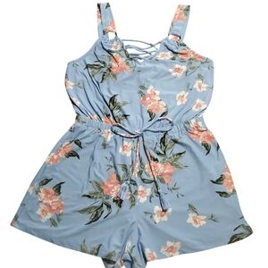 Derek Heart Blue Floral Jumpsuit with Cinched Waist and Sleeveless Design